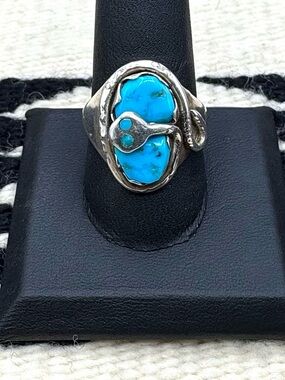 Effie Calavaza Zuni Sterling Silver Turquoise Snake Womens Mens Ring 9.75